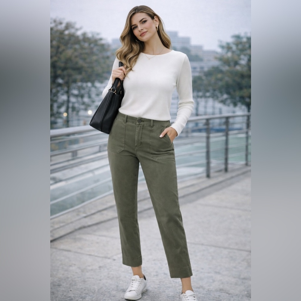 Women's Olive Wide Leg Pants - Picture 12 of 12
